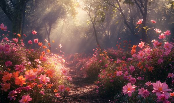 Path Through a Glowing Magical Forest Free Image