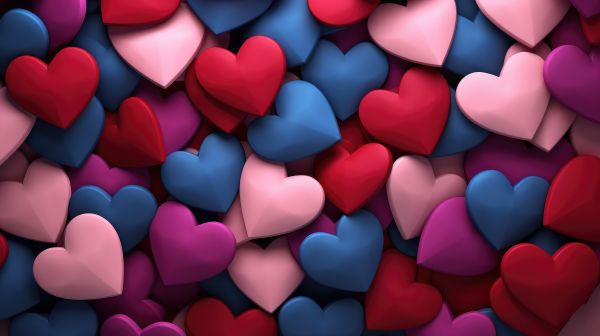 Pile of Colorful 3D Hearts Free Image