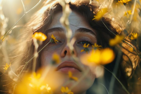 Portrait of a Young Girl in Meadow Flowers Free Image