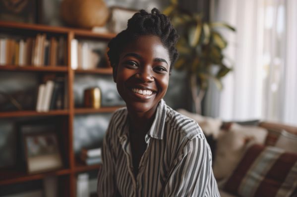 Portrait of African Woman Artist in Her Home Free Image