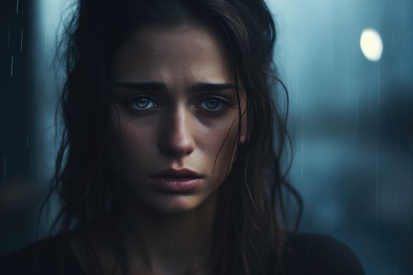 Portrait of Sad Heartbroken Woman Standing in Rain Free Image