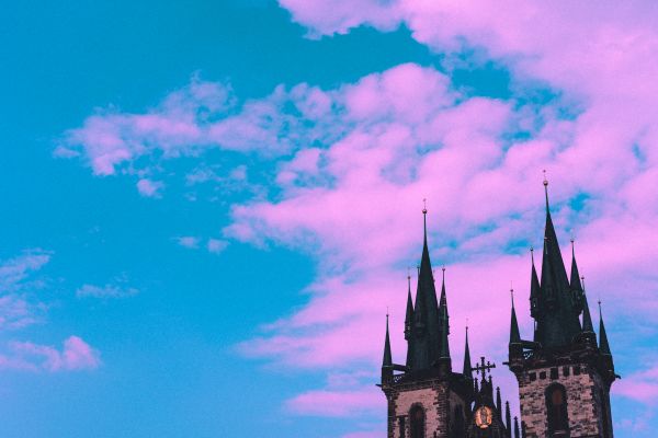 Prague Old Town Square Church of Mother of God before Týn Vintage Violet Sky Edit Free Photo