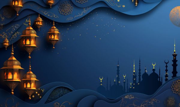 Ramadan Kareem Illustrated Greeting Card Background Space for Text Free Image