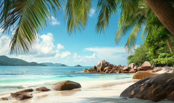 Relaxing Under a Palm Tree on a Seychelles Beach Free Image