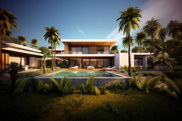 Rendering of Modern Tropical Villa with Swimming Pool Free Stock Photo