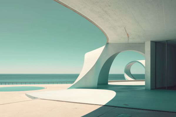 Retro Brutalist Architecture Work on the Beach Free Image