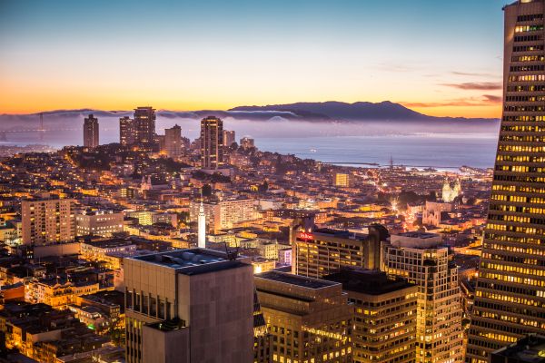 San Francisco Bay Area Beautiful Sunset Evening Cityscape Free Photo