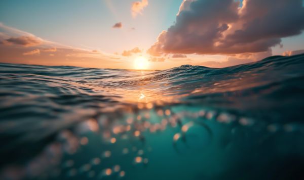 Sea Surface and Waves at Sunset Free Image