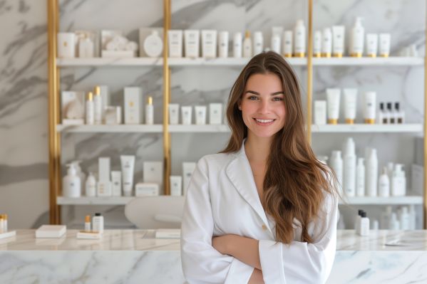 Skin Care Aesthetician in Her White and Gold Luxury Salon Free Image