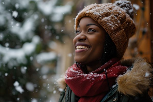 Smiling African Woman in Winter Hat Enjoying Winter Time Free Image