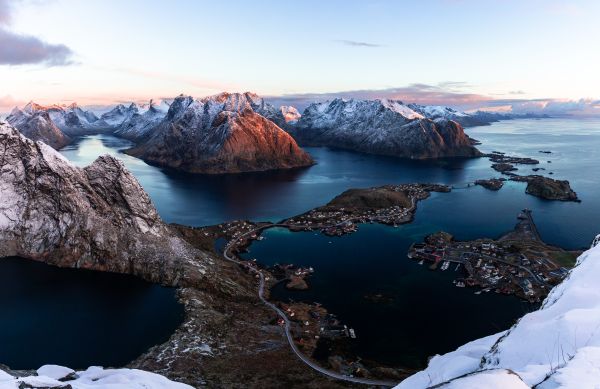 Sunrise View from Reinebringen Mountain on Lofoten Islands Free Photo