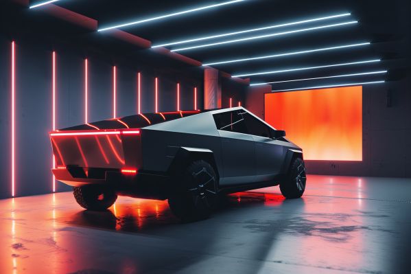 Tesla Cybertruck SUV in Futuristic Garage Free Image