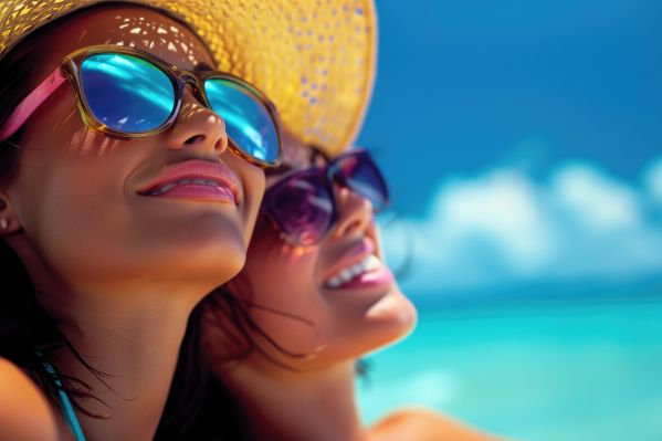 Two Young Women Enjoying Summer Beach Vacation Holidays Free Image