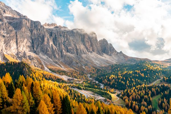 View of Autumn Dolomites, Passo Gardena, Italy Free Photo