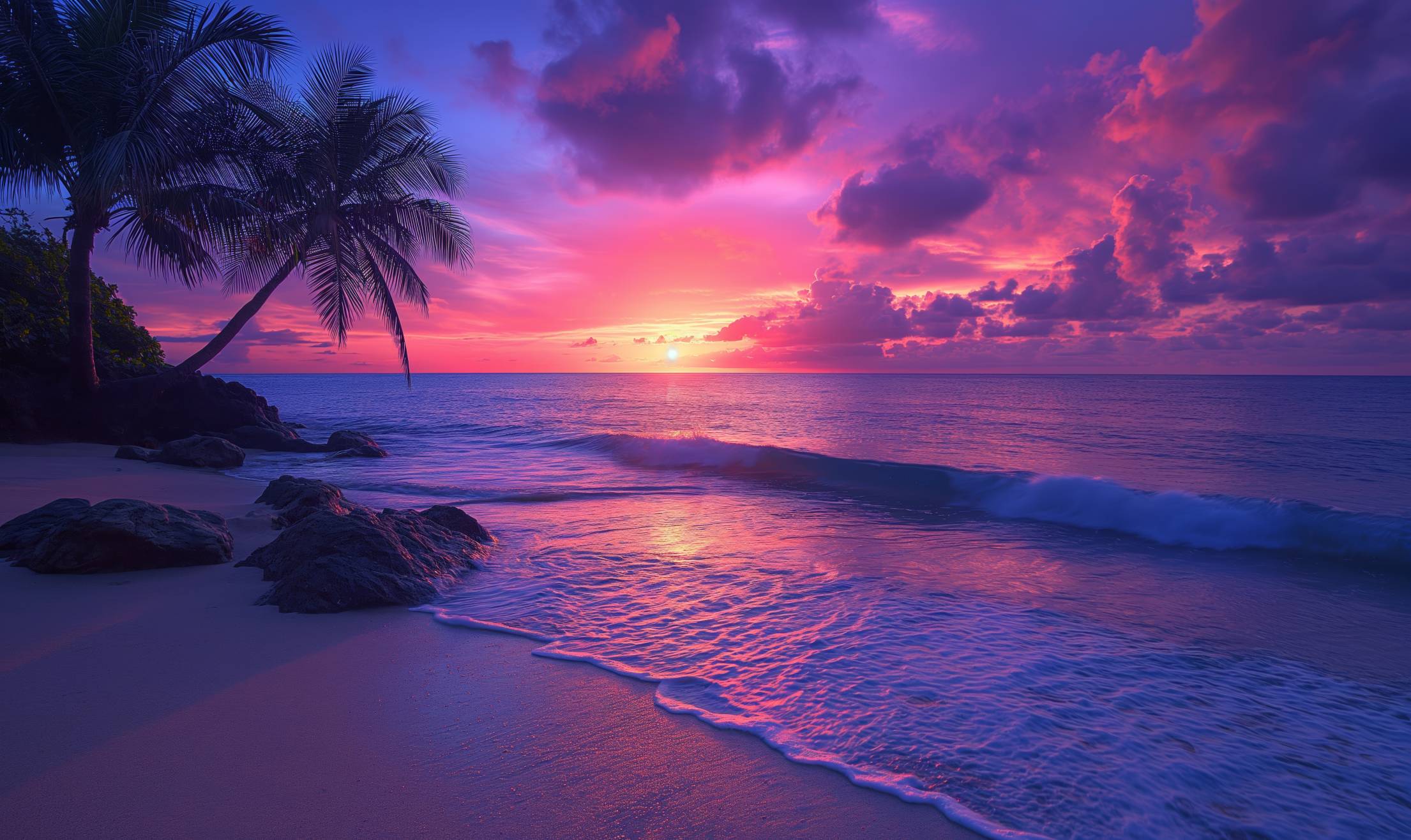 Violet Colorful Sunset Sky on The Beach Free Image