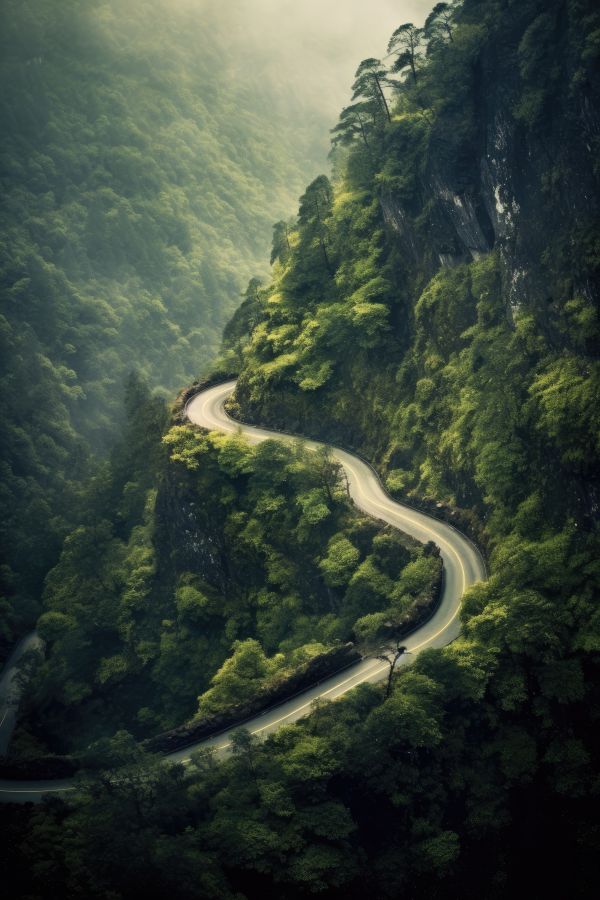 Winding Road on The Edge of a Wooded Cliff Free Image