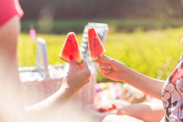 Woman With Child Enjoying Fresh Picnic Melon Free Photo