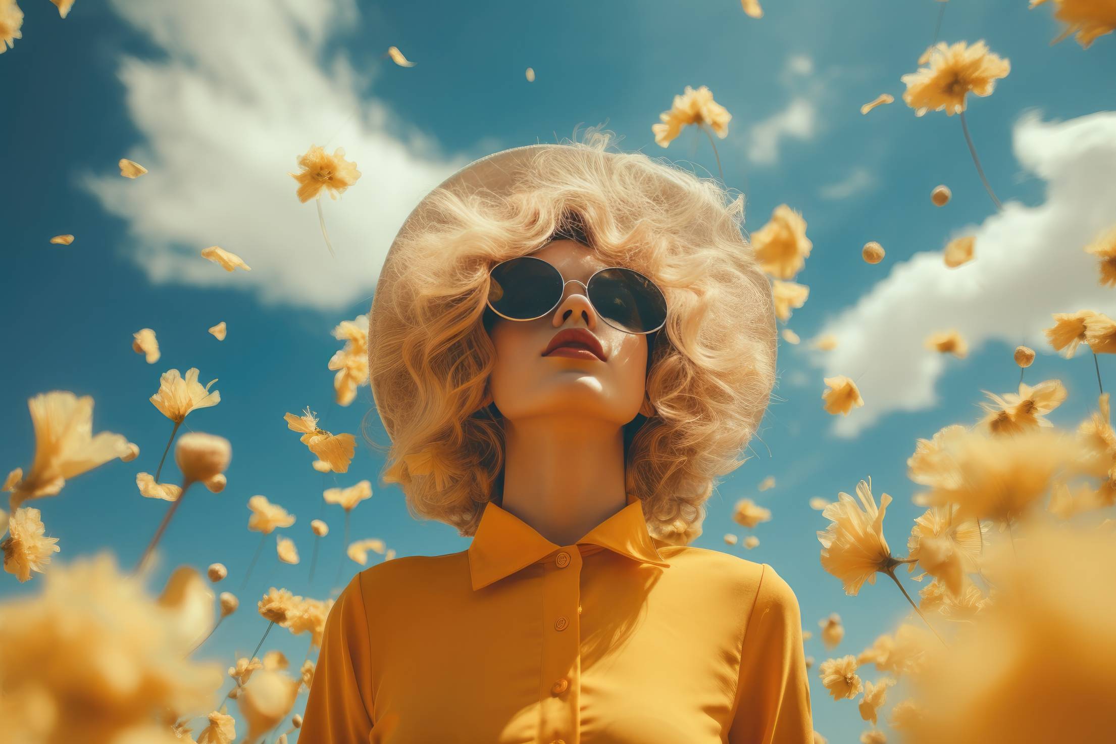 Woman with Sun Glasses in Flower Field Summer Free Image