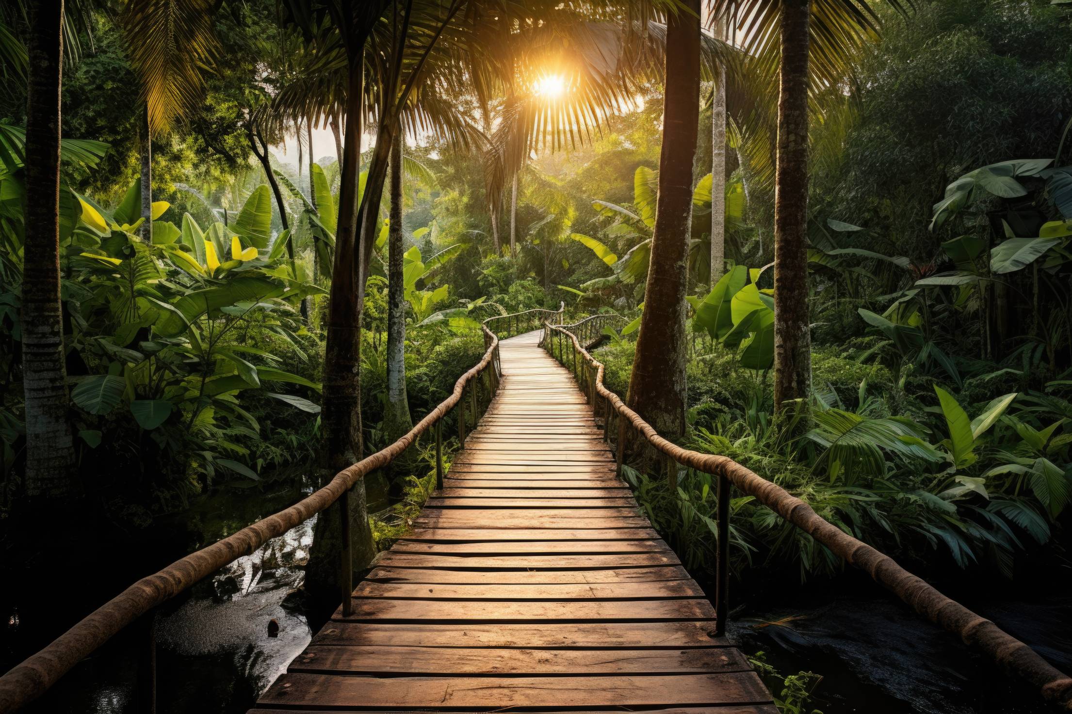 Wooden Path in Tropical Forest Free Image