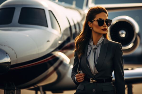 Young Business Woman Standing in Front of Private Jet Free Image